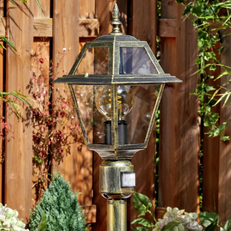 Luminaires Rustiques-hofstein Fornelos Luminaire extérieur, Eclairage de chemin Or, Noir, 1 lumière, Détecteur de mouvement