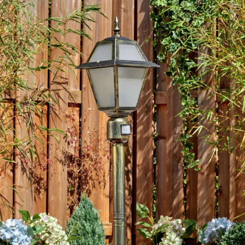 Luminaires Rustiques-hofstein Fornelos Luminaire extérieur, Eclairage de chemin Or, Noir, 1 lumière, Détecteur de mouvement