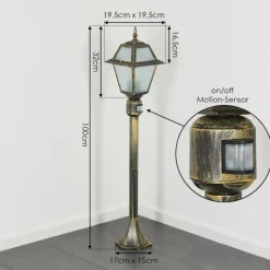 Luminaires Rustiques-hofstein Fornelos Luminaire extérieur, Eclairage de chemin Or, Noir, 1 lumière, Détecteur de mouvement