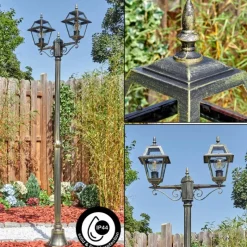 Luminaires Rustiques-hofstein Fornelos Luminaire extérieur, Réverbère, Eclairage de chemin Or, Noir, 2 lumières