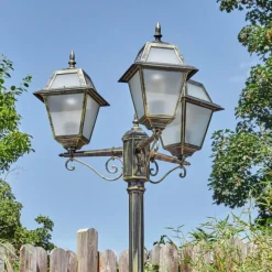 Luminaires Rustiques-hofstein Fornelos Luminaire extérieur, Réverbère, Eclairage de chemin Or, Noir, 3 lumières