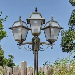 Luminaires Rustiques-hofstein Fornelos Luminaire extérieur, Réverbère, Eclairage de chemin Or, Noir, 3 lumières