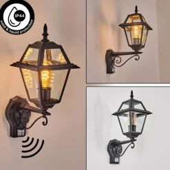 Luminaires Rustiques-hofstein Fornelos Luminaire extérieur, Lampe murale d´extérieur, Applique murale Noir, 1 lumière, Détecteur de mouvement