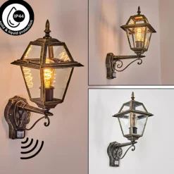 Luminaires Rustiques-hofstein Fornelos Luminaire extérieur, Lampe murale d´extérieur, Applique murale Or, Noir, 1 lumière, Détecteur de mouvement