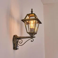 Luminaires Rustiques-hofstein Fornelos Luminaire extérieur, Lampe murale d´extérieur, Applique murale Or, Noir, 1 lumière, Détecteur de mouvement