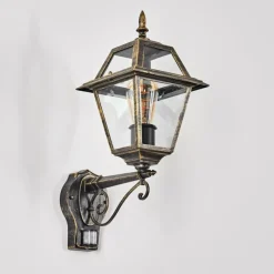 Luminaires Rustiques-hofstein Fornelos Luminaire extérieur, Lampe murale d´extérieur, Applique murale Or, Noir, 1 lumière, Détecteur de mouvement