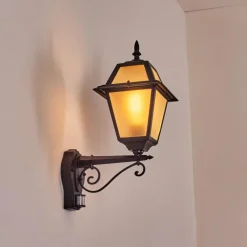 Luminaires Rustiques-hofstein Fornelos Luminaire extérieur, Lampe murale d´extérieur, Applique murale Noir, 1 lumière, Détecteur de mouvement