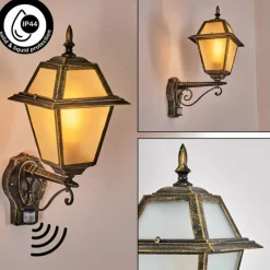 Luminaires Rustiques-hofstein Fornelos Luminaire extérieur, Lampe murale d´extérieur, Applique murale Or, Noir, 1 lumière, Détecteur de mouvement