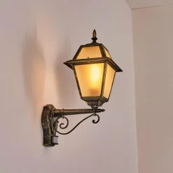 Luminaires Rustiques-hofstein Fornelos Luminaire extérieur, Lampe murale d´extérieur, Applique murale Or, Noir, 1 lumière, Détecteur de mouvement