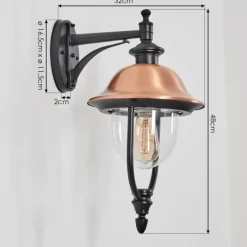 Luminaires Rustiques-hofstein Gascon Lampe murale d´extérieur, Applique murale Cuivre, Noir, 1 lumière