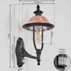 Luminaires Rustiques-hofstein Gascon Lampe murale d´extérieur, Applique murale Cuivre, Noir, 1 lumière, Détecteur de mouvement