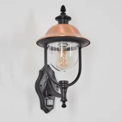Luminaires Rustiques-hofstein Gascon Lampe murale d´extérieur, Applique murale Cuivre, Noir, 1 lumière, Détecteur de mouvement