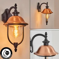 Luminaires Rustiques-hofstein Gascon Lampe murale d´extérieur, Applique murale Cuivre, Noir, 1 lumière
