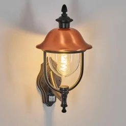 Luminaires Rustiques-hofstein Gascon Lampe murale d´extérieur, Applique murale Cuivre, Noir, 1 lumière, Détecteur de mouvement