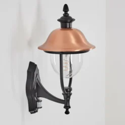 Luminaires Rustiques-hofstein Gascon Lampe murale d´extérieur, Applique murale Cuivre, Noir, 1 lumière, Détecteur de mouvement