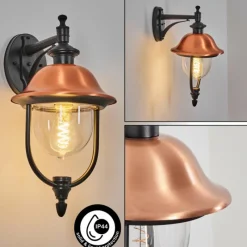 Luminaires Rustiques-hofstein Gascon Lampe murale d´extérieur, Applique murale Cuivre, Noir, 1 lumière