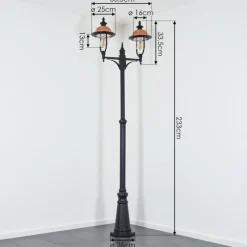 Luminaires Rustiques-hofstein Gascon Luminaire extérieur, Réverbère, Eclairage de chemin Noir, 2 lumières