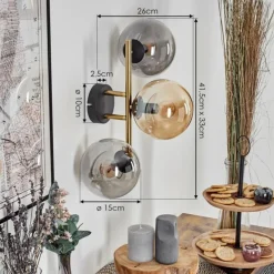 Lampes Dorées-hofstein Gastor Boule lumineuse, Applique murale 42 cm Or, Noir, 3 lumières