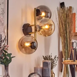 Lampes Dorées-hofstein Gastor Boule lumineuse, Applique murale 42 cm Or, Noir, 3 lumières