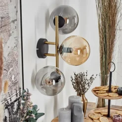 Lampes Dorées-hofstein Gastor Boule lumineuse, Applique murale 42 cm Or, Noir, 3 lumières