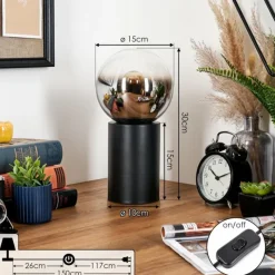 hofstein Gastor Boule lumineuse, Lampe de bureau, Lampe à poser Chrome, Clair, Fumé, 1 lumière