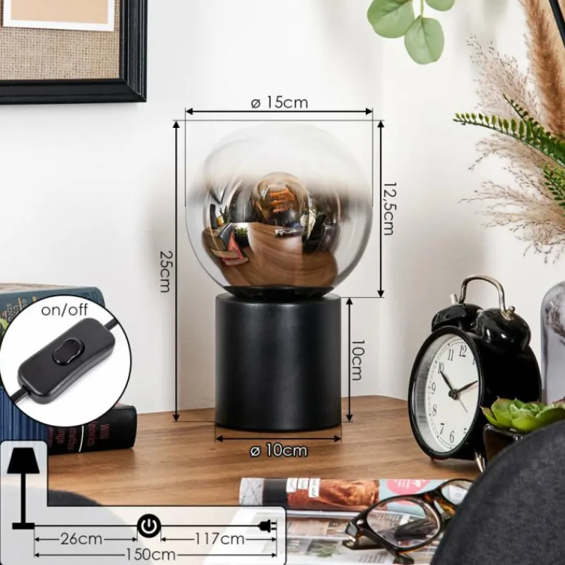 Suspension Verre Fumé-hofstein Gastor Boule lumineuse, Lampe de bureau, Lampe à poser Chrome, Clair, Fumé, 1 lumière