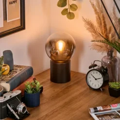 Suspension Verre Fumé-hofstein Gastor Boule lumineuse, Lampe de bureau, Lampe à poser Chrome, Clair, Fumé, 1 lumière