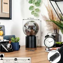 hofstein Gastor Boule lumineuse, Lampe de bureau, Lampe à poser Fumé, 1 lumière
