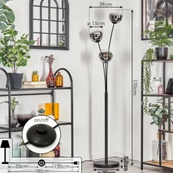 hofstein Gastor Boule lumineuse, Lampadaire Chrome, Clair, Fumé, 3 lumières