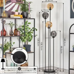 hofstein Gastor Lampadaire 30 cm Ambre, Fumé, 4 lumières