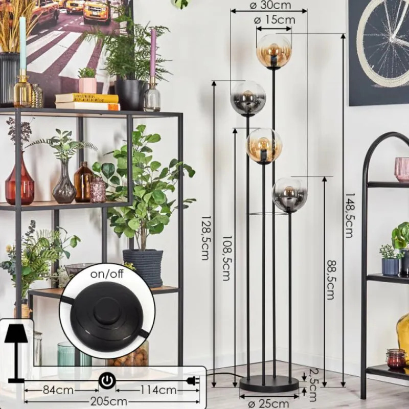 Suspension Verre Fumé-hofstein Gastor Lampadaire 30 cm Ambre, Clair, Fumé, 4 lumières