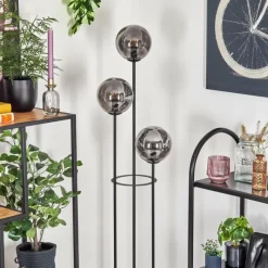 Suspension Verre Fumé-hofstein Gastor Lampadaire 30 cm Bois foncé, Noir, 3 lumières