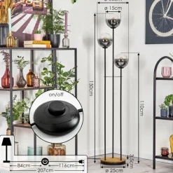 hofstein Gastor Lampadaire 30 cm Bois foncé, Noir, 3 lumières