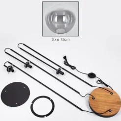 hofstein Gastor Lampadaire 30 cm Bois foncé, Noir, 3 lumières