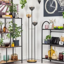 hofstein Gastor Lampadaire 30 cm Bois foncé, Noir, 3 lumières