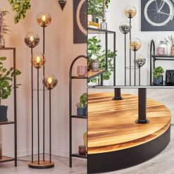 hofstein Gastor Lampadaire 30 cm Bois clair, Noir, 4 lumières