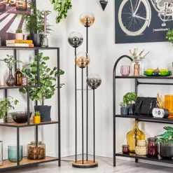 hofstein Gastor Lampadaire 30 cm Bois clair, Noir, 4 lumières