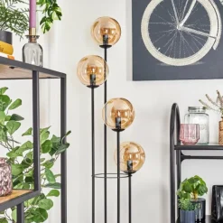 Lampes À Boules-hofstein Gastor Lampadaire 30 cm Bois clair, Noir, 4 lumières