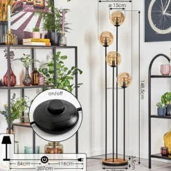 Lampes À Boules-hofstein Gastor Lampadaire 30 cm Bois clair, Noir, 4 lumières