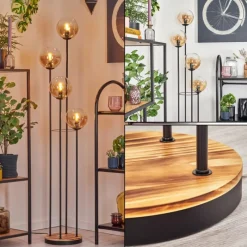 hofstein Gastor Lampadaire 30 cm Bois clair, Noir, 4 lumières