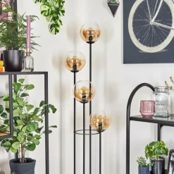 hofstein Gastor Lampadaire 30 cm Bois clair, Noir, 4 lumières