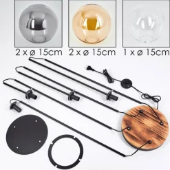 hofstein Gastor Lampadaire 30 cm Bois clair, Noir, 4 lumières