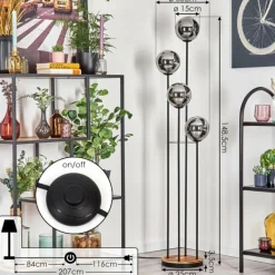 hofstein Gastor Lampadaire 25 cm Bois clair, Noir, 4 lumières