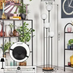 Lampes À Boules-hofstein Gastor Lampadaire 25 cm Bois clair, Noir, 4 lumières