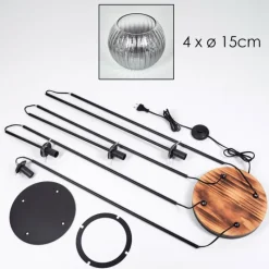 hofstein Gastor Lampadaire 25 cm Bois clair, Noir, 4 lumières