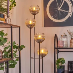 hofstein Gastor Lampadaire 25 cm Bois clair, Noir, 4 lumières