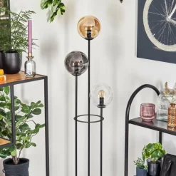 Suspension Verre Fumé-hofstein Gastor Lampadaire 25 cm Bois foncé, Noir, 3 lumières