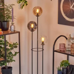 Suspension Verre Fumé-hofstein Gastor Lampadaire 25 cm Bois foncé, Noir, 3 lumières