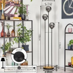 Suspension Verre Fumé-hofstein Gastor Lampadaire 30 cm Bois foncé, Noir, 3 lumières