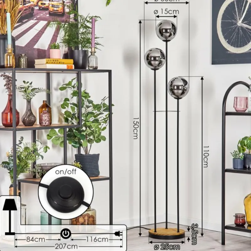 Suspension Verre Fumé-hofstein Gastor Lampadaire 30 cm Bois foncé, Noir, 3 lumières